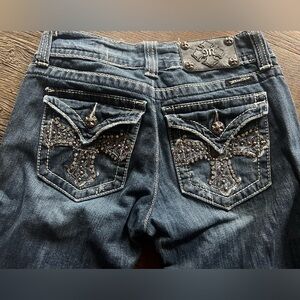 Miss Me Dark Blue Boot Cut Jeans with Embellished Pockets